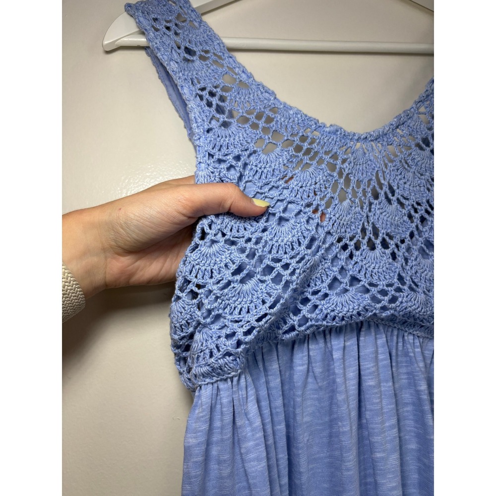 NWT Aerie Crochet Bodice Maxi Dress Small Blue Cotton Slub Sleeveless Pockets - Picture 6 of 9